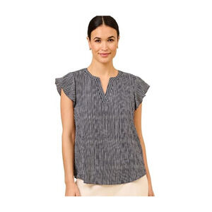 Adrianna Papell Size 3X Top - Blouse Black White Striped Flutter Short Sleeve